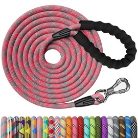 NTR Long Dog Leash, 30FT Check Cord with Swivel Lockable Hook and Comfortable Padded Handle for Pink Leash for Small Medium and Large Dogs Walking Training Hiking Camping Playing