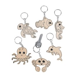 Fun Express CYO Wood Sealife Keychains - Craft Kits - VBS Vacation Bible School Supplies/Decor - 12 Pieces