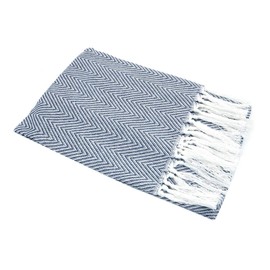 Shiwaki Tea Towels Hand Towels Set of 2, Cotton, 15x24 Inches Wavy Stripes Towel With Tassel for Hand, Face, Hair, Gym, Yoga, Tea, Dishcloth, Kitchen and Bath - Blue