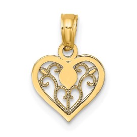 GlittersandGold 14K Polished Filigree Heart Pendant Bracelet Necklace