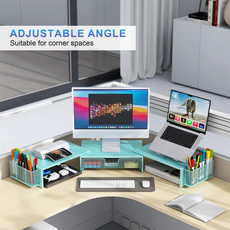 gianotter Dual Monitor Stand Riser, Desk Organizer With Drawer and
