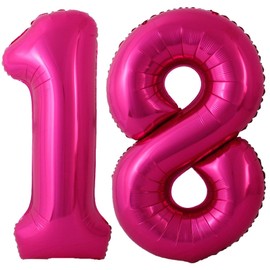 Hot Pink 18 Number Balloons, 40 Inch Giant Number 18 Balloons Foil Mylar Helium Hot Pink Number Balloons for 18th Birthday Party Supplies Anniversary Event Celebration Decorations
