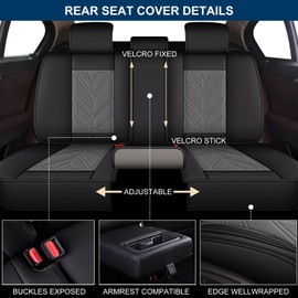 DISUTOGO Seat Covers Fit for Hyundai Kona 2018-2025: Faux Leather Front and Rear Car Seat Covers Waterproof Automotive Seat Cushion Protector Easy to Install (5 Seats, Black&Grey)