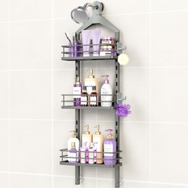 ODesign 3 Tier Height-Adjustable Shower Caddy Hanging Anti-Swing-Over The Shower Head Caddy-Showe r Storage Organizer Bathroom Shelves Basket Caddies-Grey