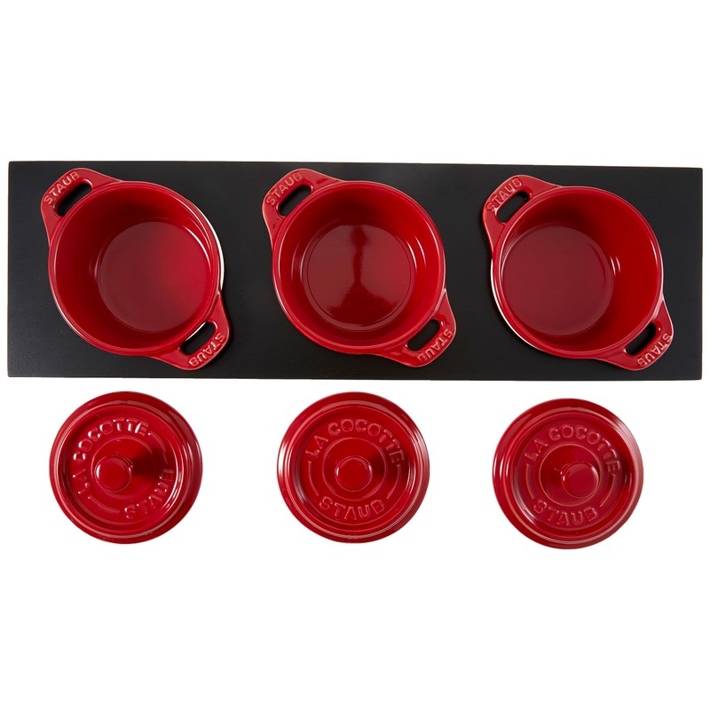 Staub Ceramic 3-pc Mini Round Cocotte Set with Stand -