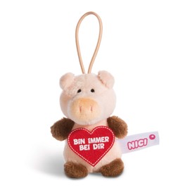 NICI 44867 Pendant Pig with Saying Bin immer bei dir 8 cm with Loop, Pink/Brown