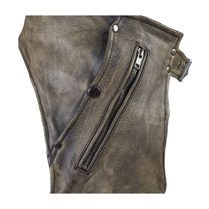 bikersgearonline Men's Riding Distressed Brown Butter Soft Leather Motorcycle Chaps