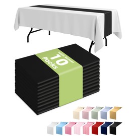 Pureegg Black Plastic Table Runners - 10 Pack, 14'' x 108'', Water Resistant & Disposable Centerpiece Decorations for Table Cloth, Wedding, Birthday, Holiday, Baby Shower, Party, Home Decor