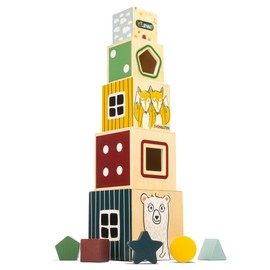 HEJ LØNNE Holz Stapelturm ab 1 Jahr - Stapelwürfel zur Förderung von Motorik und Zahlenverständnis - Stapelturm Holz – Motorikspielzeug - Geschenk für einjähriges Kind