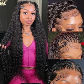 Zhengshuo 13x6 HD Lace Front Wigs Human Hair Pre Plucked 200% Density Water Wave Frontal Wigs for Women Wet And Wavy Human Hair Wigs Natural Color 32 Inch