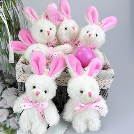 12 conejitos pequeños de peluche de color blanco, de 5 pulgadas, lindos conejitos suaves a granel, llavero de conejo pequeño de felpa para relleno de cesta de Pascua, decoración de baby shower,