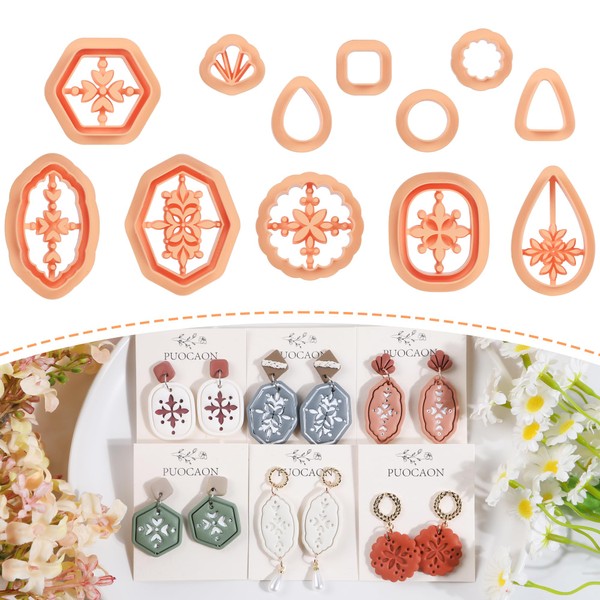 Puocaon Boho Polymer Clay Cutters - 12 Pcs Embossed Clay