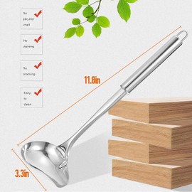 Qaestuan Pack of 2 Soup Ladles Stainless Steel Sauce Ladle with Spout, 30 cm Sauce Spoon, Small Sauce Ladle with Hanging Hole for Soup Sauces Gravy Dressings Ketchup