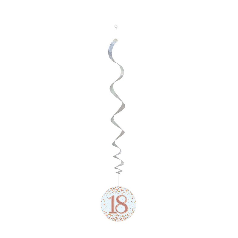 OakTree Sparkling Fizz Hanging Swirls 18th White & Rose Gold
