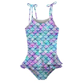 Girls One Piece Swimsuit 5-6 Years Blue Mermaid Scales Novelty Swimwear UPF 50+ Sun Protection Fashion Breathable Bathing Suit