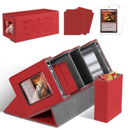 Zioffiel Mtg Commander Deck Box, 3-In-1 Tcg Deck Box for 440+ Sleeveless Cards, Game Card Storage Case with 2 Dividers & 2 Toploaders (Red)