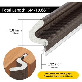 Seal Door Brown Door Frame Seal 6 m Room Door Seal Door Seals for Large Gaps for Moisture-Proof, Sound Insulation and Collision Avoidance (Brown, 6 M)