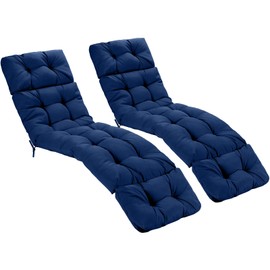 Giantex Set of 2 Lounge Chair Cushion, Outdoor Padded Cushion with String Ties, Patio Recliner Chaise Lounge Pads Replacement for Garden Poolside, 73X22X4 Inch Thick Indoor Floor Cushion Navy
