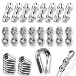 Duplex Wire Rope Clamp, Duplex Wire Rope Clamp 3 mm Rope Connector, M3 Wire Rope Clamp, 32-Piece Duplex Wire Rope Set (including 16 Wire Rope Clips and 16 Wire Rope Protection Rings), Suitable for