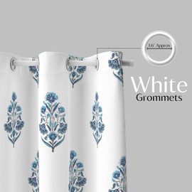 Trade Star Cotton Curtain Hand Block Print Semi Sheer Window Curtains Single Panel Beautiful Grommet Eyelet Curtains with Cushion Cover (Aqua Blue, 63" L X 38" W)