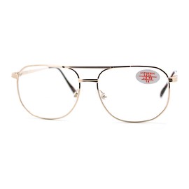 Clear Lens Glasses + Bifocal Reading Lens Vintage Square Spring Hinge Gold+2.50