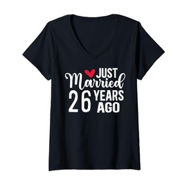 Womens Just Married 26 Years Ago Matching 26th Wedding Anniversary V-Neck T-Shirt