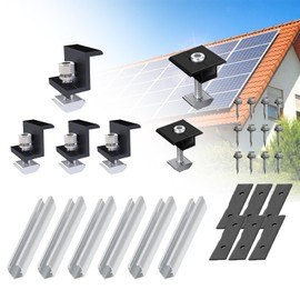 FungLam Mounting Solar Panel 30 mm, Solar Panel Bracket Flat Roof, 12 cm Solar Panel Bracket Kit, 4 Pieces Solar Panel Bracket End Clamp Kit, Centre Clamp x 2, Mounting PV Mounting Set