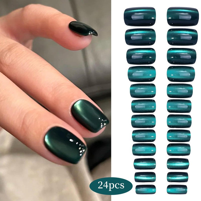Yamobi 24 Pieces Cat Eye Press-On Nails, Medium Size, Artificial