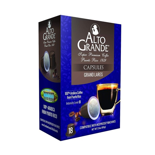 Alto Grande Super Premium Capsules for Nespresso Machines, 100 Percent Arabica Coffee From Puerto Rico (Grand Lares, 18 Count)