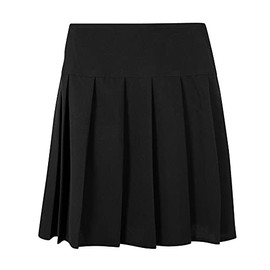 MOLLY MALOU Girls Kids Women Ladies School Uniform All Round Pleated School Skirt with Zip Drop Waist UK Size (15-16 Years, Black)