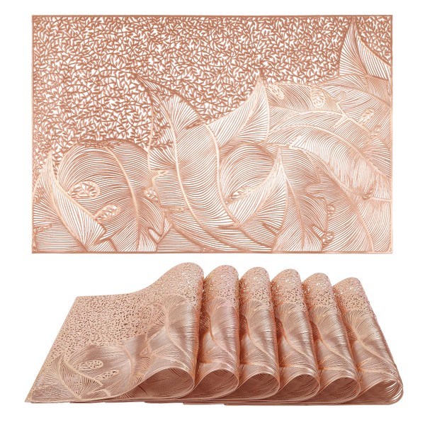 fanquare Rose Gold Placemats Leaf Placemats Set of 6 Heat