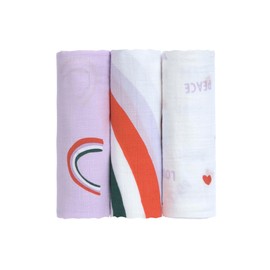 LÄSSIG Baby Muslin Cloth, Burp Cloth, Swaddling Blanket, Set of 3, Cotton, 80 x 80 cm, Heavenly Soft Swaddle L, Happy Rascals Lavender