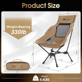 MOON LENCE High Back Folding Camping Chair, 330lbs Portable Compact Chair with Wide Seat & Ergonomic Back Support (Khaki)