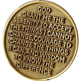 RecoveryChip 30 Year AA Medallion Sakura Tree Cherry Blossom Ying Yang Black and White Serenity Prayer Medallion, Small, Brass, No Gemstone