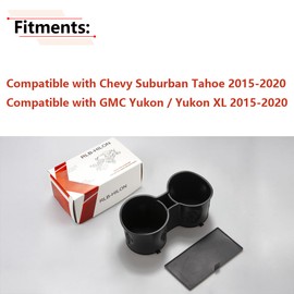 RLB-HILON Center Console Cup Holder Insert and Mat Compatible with Chevy Suburban Tahoe 2015 to 2020 Year, for GMC Yukon Yukon XL 15 to 20 Year