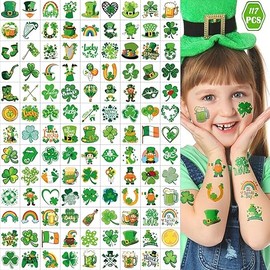 117 PCS St Patricks Day Temporary Tattoos St. Patrick's Day Shamrock Face Stickers Shamrock Tattoos Irish Party Favor Accessories, Saint Patricks Day Fake Tattoo Lucky Green Four Leaf Clover Decals