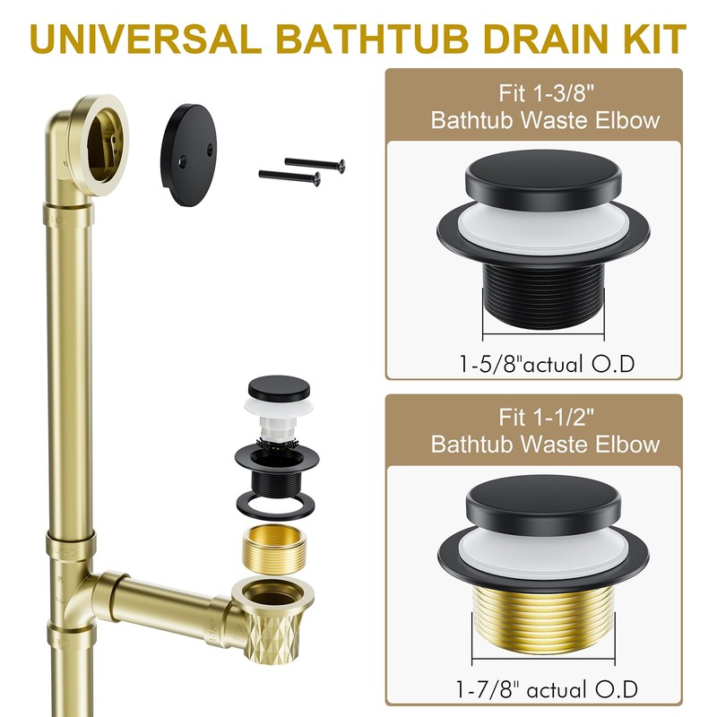 Yaseingoo Matte Black Bathtub Drain Stopper and Overflow Kit, Solid