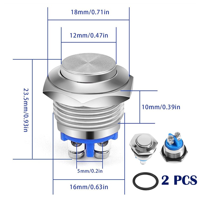Push Button 16 mm Momentary Push Button Waterproof 12 V,