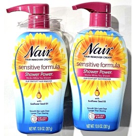Nair 2 Pack Nair Hair Remover Cream Sensitive Formula Shower Power Sunflower Seed Oil