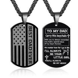 Miss Chipmunk Necklace for Men Gifts for Dad Son Brother Husband Grandpa Grandson, Necklace American Flag Pendant Necklaces,Mens Accessories Gift,24 Inches Chain (Best Dad Ever from Daughter, Black)