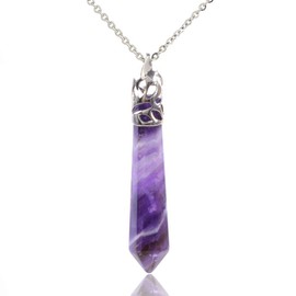 Natural Amethyst Gemstone Hexagonal Pointed Reiki Chakra Pendant Necklace 20"