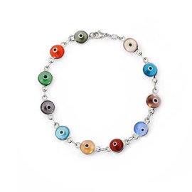 Savlano 925 Sterling Silver Glass Bead Evil Eye Bracelet - 7" inch Evil Eye Bracelet for Women Comes with Gift Box (CMT)