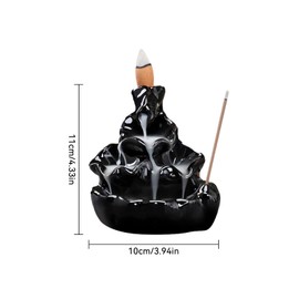 Backflow Incense Burner Waterfall, Reflux Incense Sticks, Ceramic Waterfall Incense Cones with 60 Incense Cones for Family, Office, Bedroom, Black