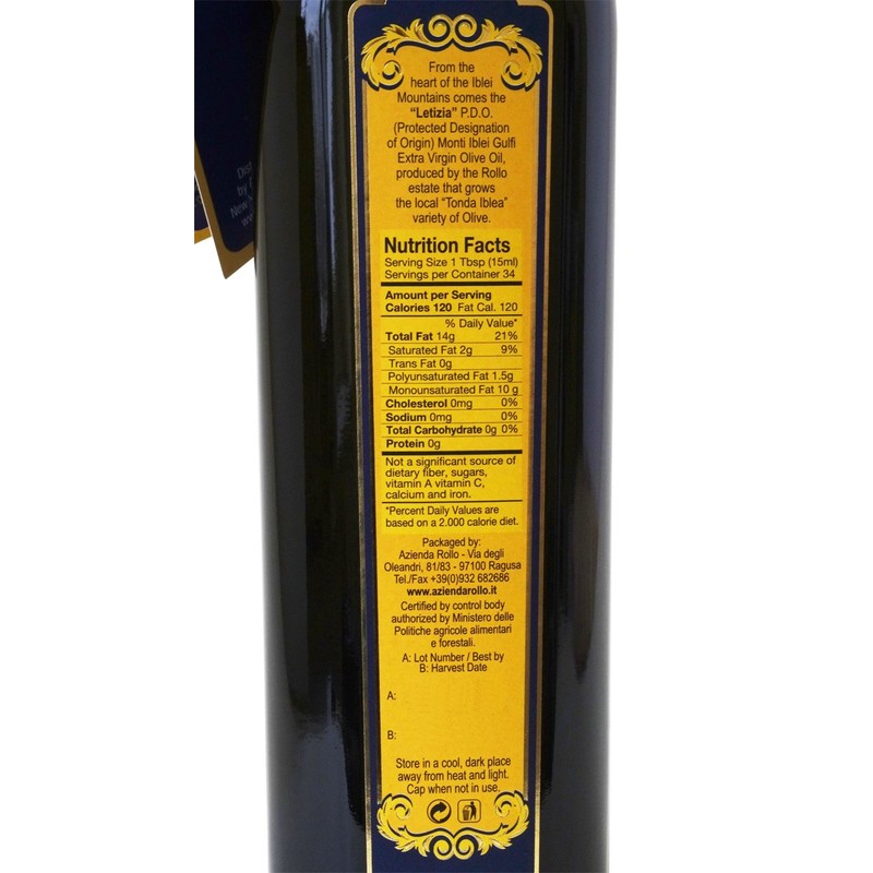 Letizia Sicilian Extra Virgin Olive Oil DOP 500 ml