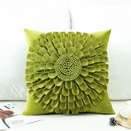 VOGOL Room Decor Throw Pillow Covers, 18x18 Inches Patchwork Flower Art Cushion Cases Handmade Square Pillowcase Covers for Bed Couch, 1 Pack, Grass Green