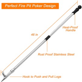 BsBsBest Fire Poker for Fire Pit, 46 Inch Extra Long Portable Campfire Poker for Fireplace, Camping, Wood Stove, Outdoor and Indoor Use, Rust Resistant Stainless Steel Silver Finish