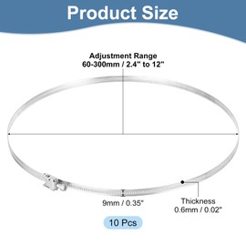 uxcell 12 Inch 430 Stainless Steel Duct Clamps, 10 Pcs Adjustable Hose Clamps with Worm Gear Pipe Clamp Air Duct Clamp for Flexible Ducting Heating Cooling Exhaust Ventilation
