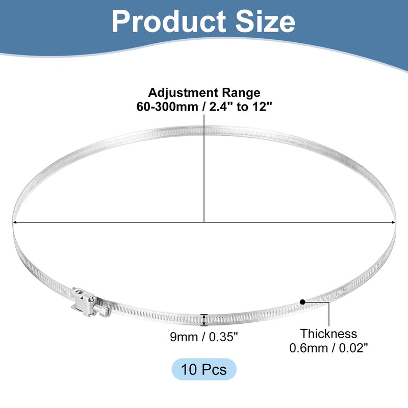uxcell 12 Inch 430 Stainless Steel Duct Clamps, 10 Pcs
