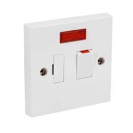 Fused Spur Side Flex 13Amps White Electrical Connection Unit - Optional Neon Indicator, Single 25/35/45mm Pattress Back Box Surface Mounted 1 Gang (Switched Fused Spur with Neon, SET with 25mm Box)