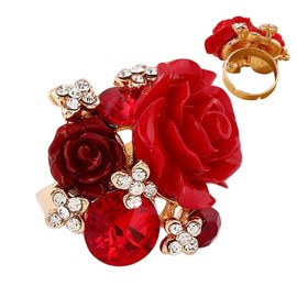 Flower Ring - Adjustable Red Statement Ring for Women Girls | Exaggerate Flower Ring Floral Wrap Ring for Mother Wife